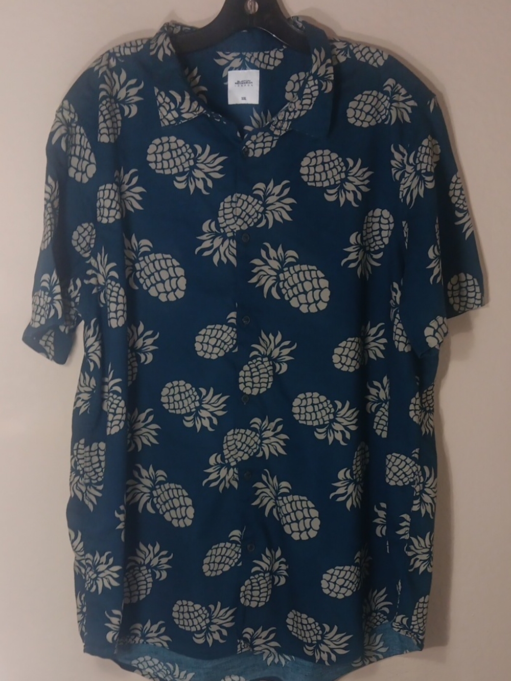 Burton Meanswear London Blue Pineapple Print Short-Sleeve Button-Down Shirt XXL